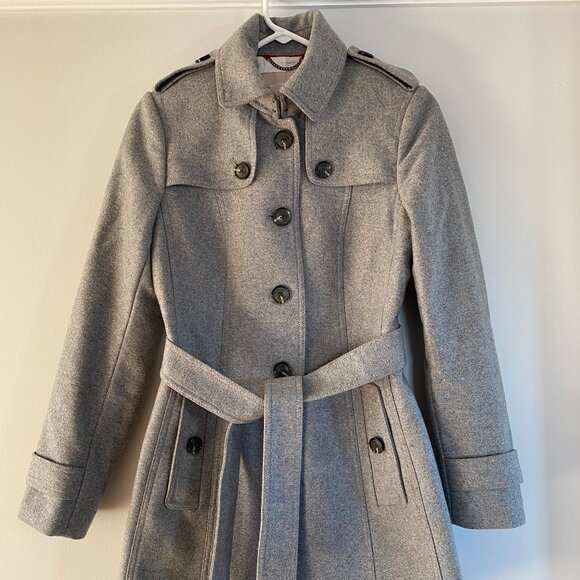 Banana Republic Grey Melange Wool Blend Trench Coat w/Belt-Women's XS - Picture 1 of 13